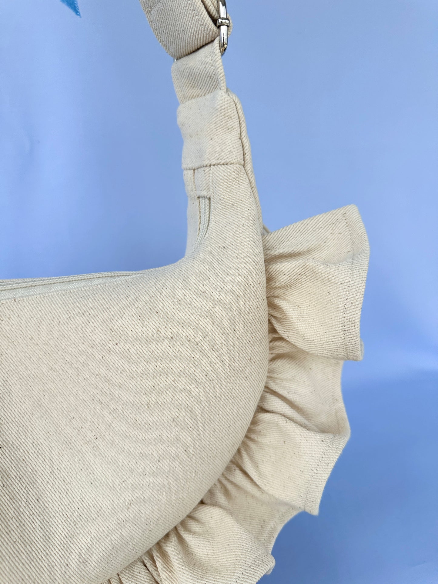 Cream Denim Ruffle Bag
