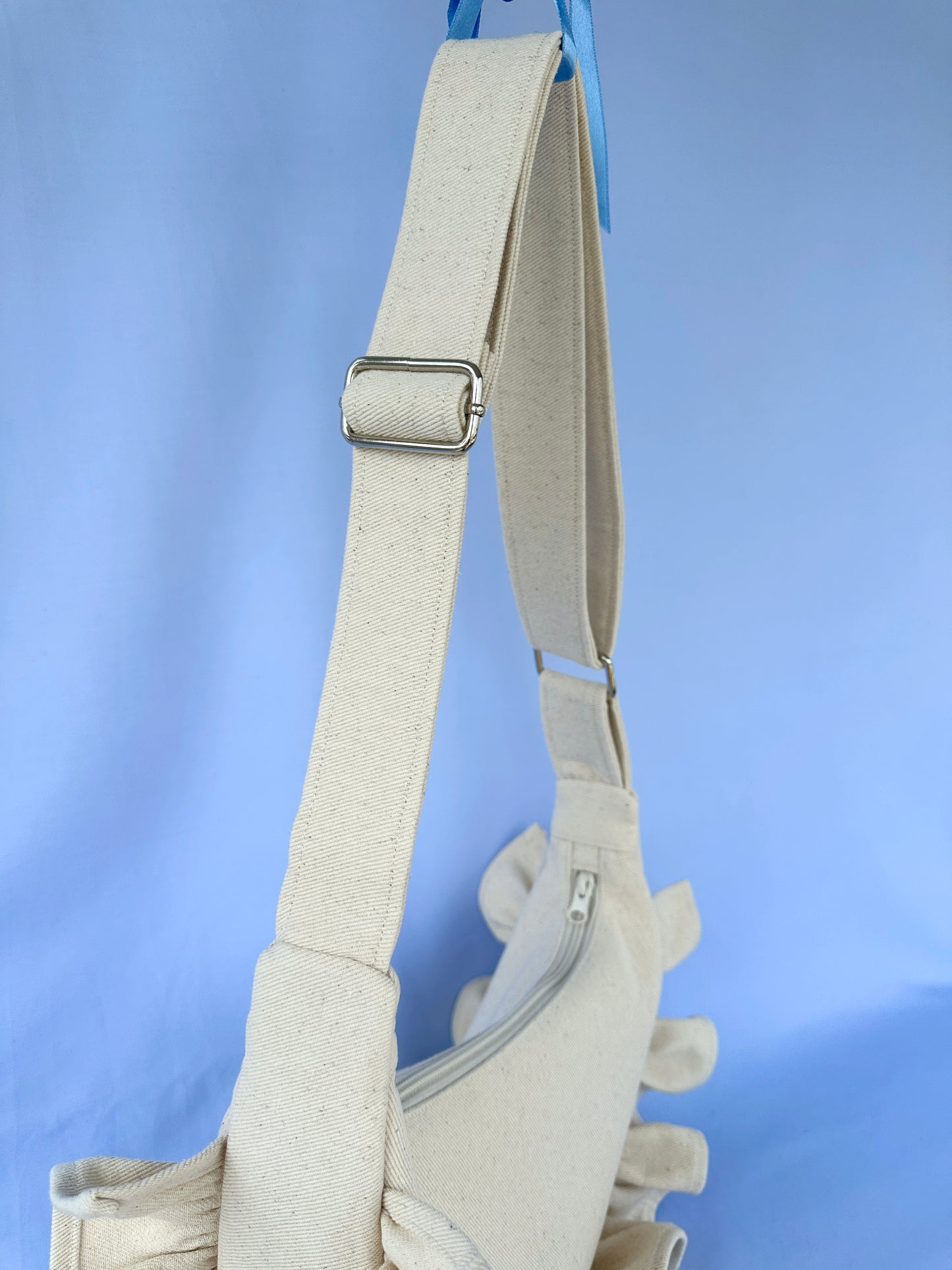 Cream Denim Ruffle Bag