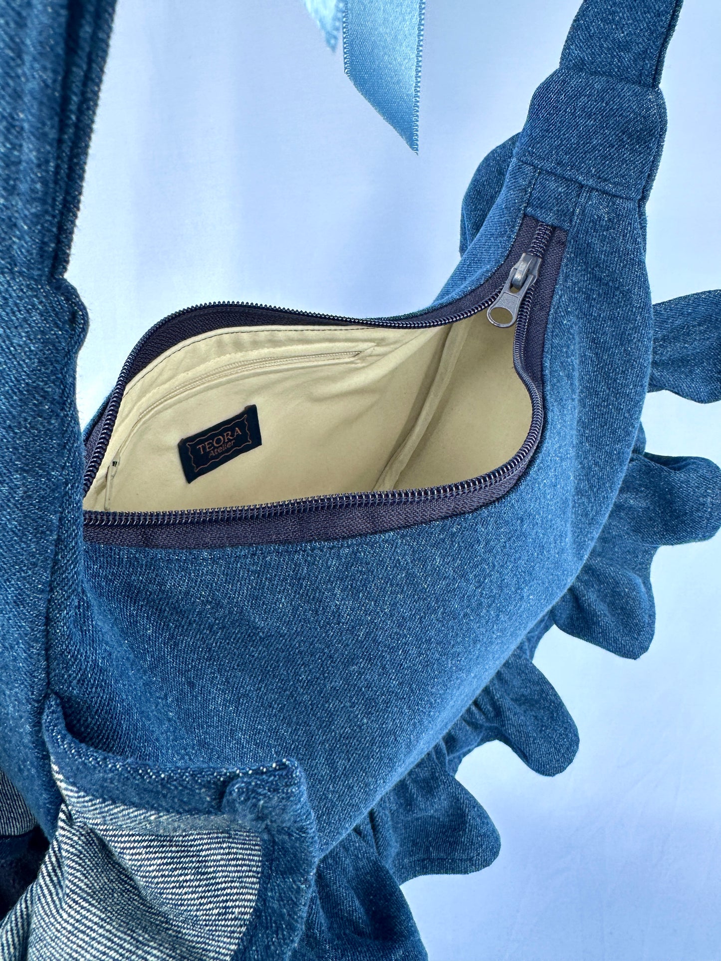 Blue Denim Ruffle bag
