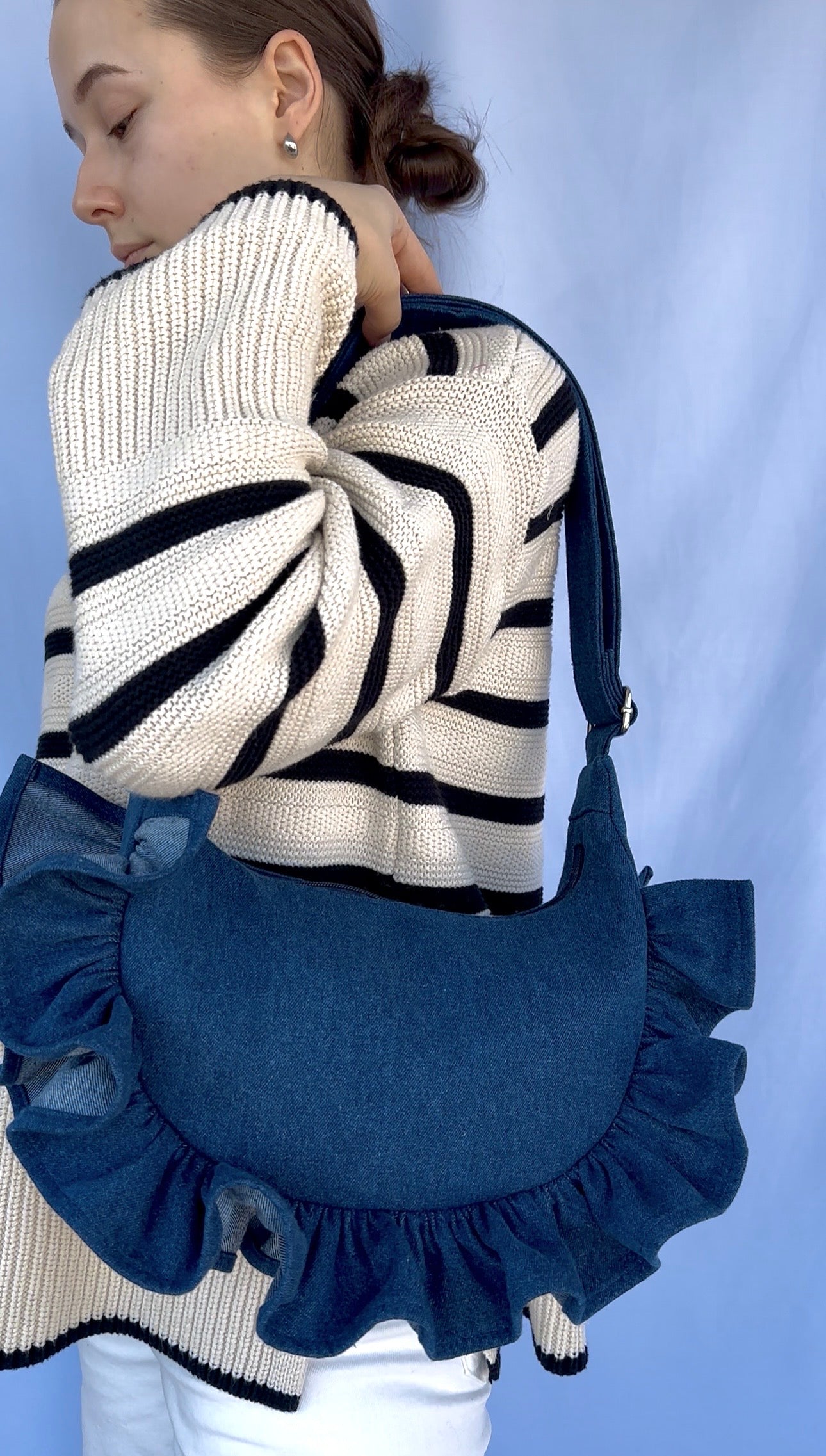 Blue Denim Ruffle bag