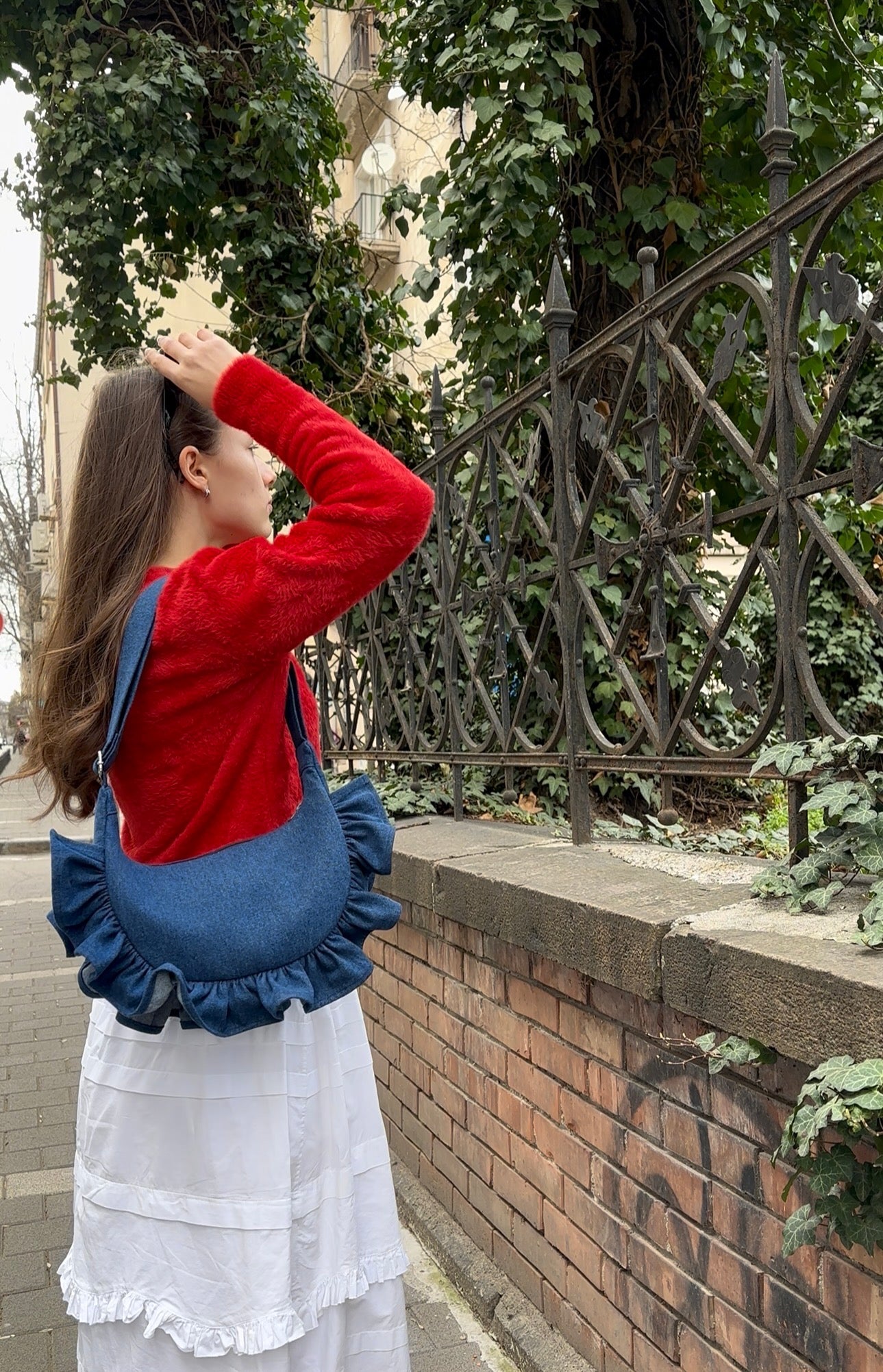 Blue Denim Ruffle bag
