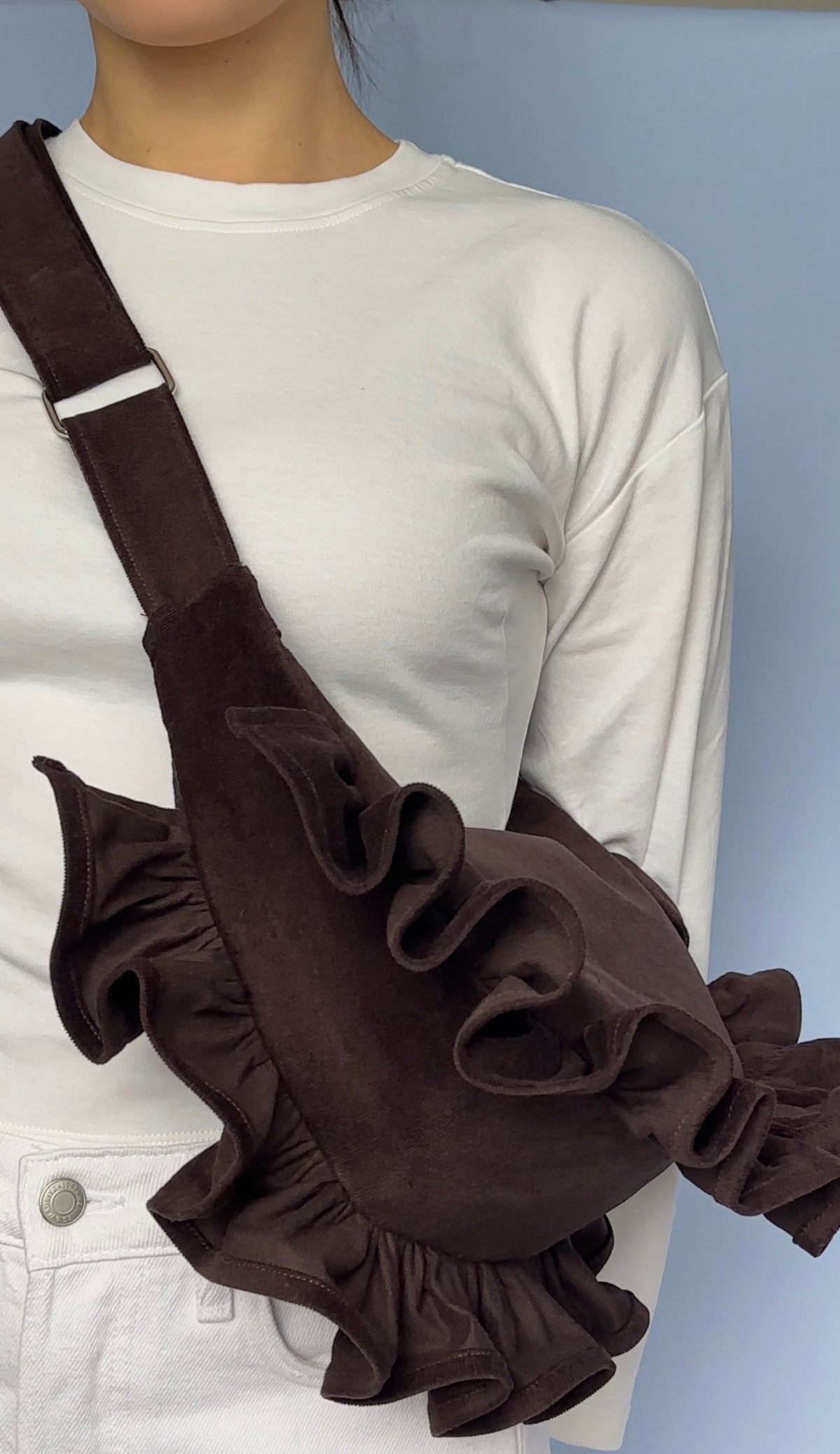 Chocolate Brown Ruffle Bag