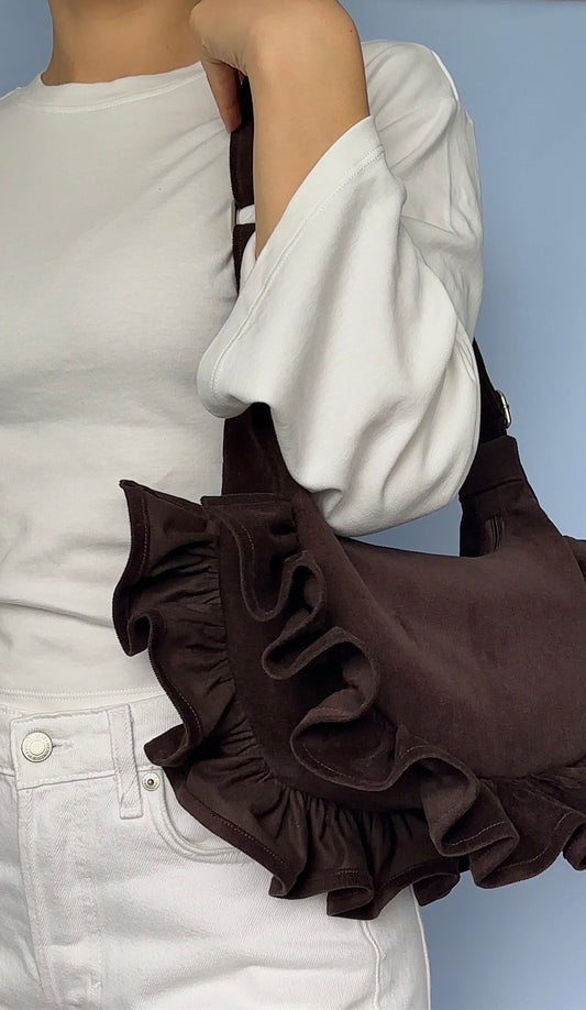 Chocolate Brown Ruffle Bag