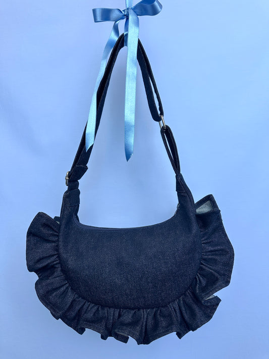 Dark Denim Ruffle Bag