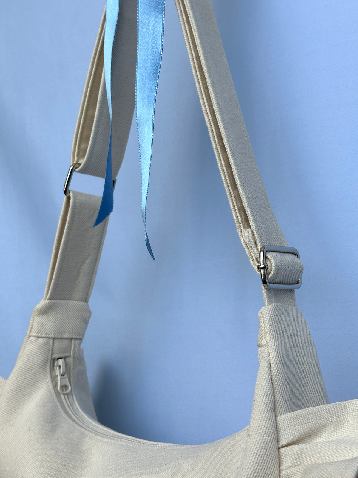 Cream Denim Ruffle Bag